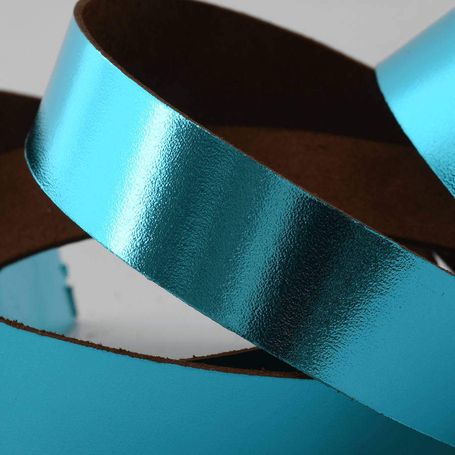 Turquoise Shiny Metallic Leather Strip